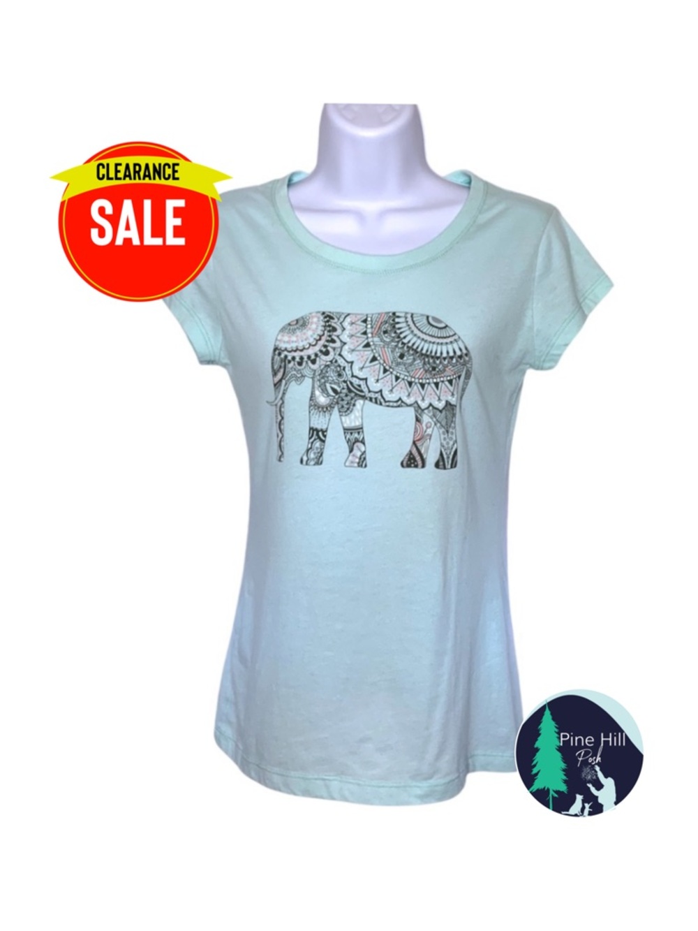 Wound Up T-shirt Juniors Small 3 - 5 Mandala Elephant Blue Green Short Sleeve